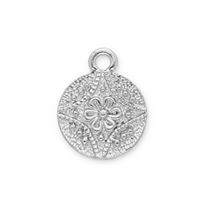 Metall Anh&auml;nger Rund mit Blume Silver