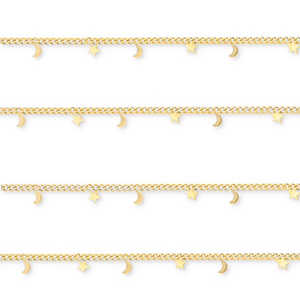 Stainless Steel - Rostfrei Stahl Schmuckzubeh&ouml;r Gliederkette mit Mond und Stern Gold