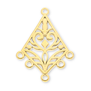 Stainless Steel - Rostfrei Stahl Schmuckzubeh&ouml;r Anh&auml;nger Barock Rhombus mit 5 &Ouml;sen Gold