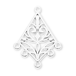 Stainless Steel - Rostfrei Stahl Schmuckzubeh&ouml;r Anh&auml;nger Barock Rhombus mit 5 &Ouml;sen Silver