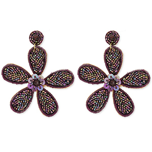 Trendy Ohrringe / Ohrstecker mit Glasperlen Blume Aubergine
