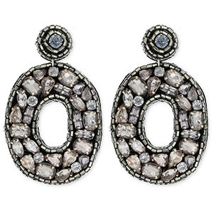 Trendy Ohrringe / Ohrstecker mit Glasperlen Oval Black-silver-light blue
