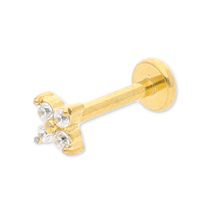 Ohrpiercing aus Stainless Steel - Rostfreiem Stahl Blume mit Strass Gold-crystal