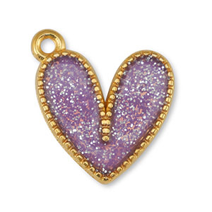 Metall Anh&auml;nger DQ Herz Glitter Lilac-Gold (Nickelfrei)