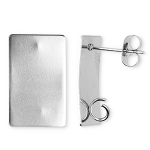 Stainless Steel - Rostfrei Stahl Schmuckzubeh&ouml;r Ohrringe / Ohrstecker Rechteck mit &Ouml;se Silver
