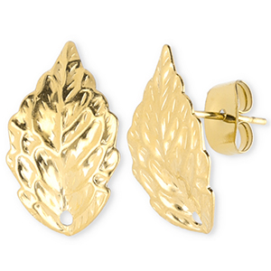 Stainless Steel - Rostfrei Stahl Schmuckzubeh&ouml;r Ohrringe / Ohrstecker Blatt mit &Ouml;se Gold
