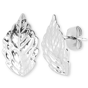 Stainless Steel - Rostfrei Stahl Schmuckzubeh&ouml;r Ohrringe / Ohrstecker Blatt mit &Ouml;se Silver