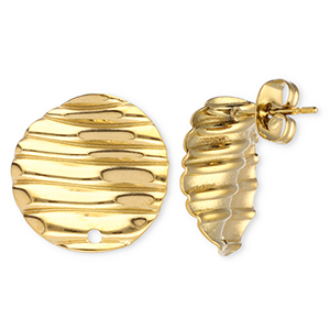 Stainless Steel - Rostfrei Stahl Schmuckzubeh&ouml;r Ohrringe / Ohrstecker Rund mit Linien mit &Ouml;se Gold