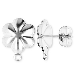 Stainless Steel - Rostfrei Stahl Schmuckzubeh&ouml;r Ohrringe / Ohrstecker Blume mit &Ouml;se Silver