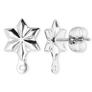 Stainless Steel - Rostfrei Stahl Schmuckzubeh&ouml;r Ohrringe / Ohrstecker Stern mit &Ouml;se Silver