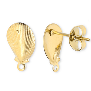 Stainless Steel - Rostfrei Stahl Schmuckzubeh&ouml;r Ohrringe / Ohrstecker Muschel mit &Ouml;se Gold