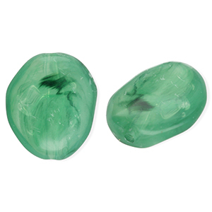 Acrylperlen Eierf&ouml;rmig Dark green-marble