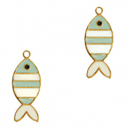 Stainless Steel - Rostfrei Stahl Anh&auml;nger Fisch Gold-mint green