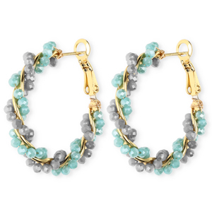 Top Facett Perlen Ohrringe&nbsp;/&nbsp;Creolen Twisted Light teal blue-blue grey-gold