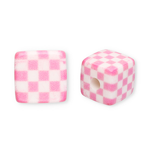 Acrylperlen Viereck mit W&uuml;rfel Pink-white