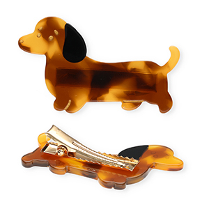 Haarschmuck Hairclip Dackel Brown-black-gold