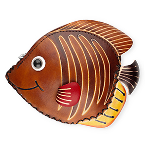 Geldb&ouml;rse aus Leder Fisch Brown-sand beige-black-white