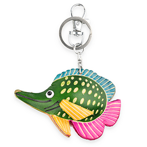 Schl&uuml;sselanh&auml;nger aus Leder Fisch Green-dark cyan blue-pink-yellow