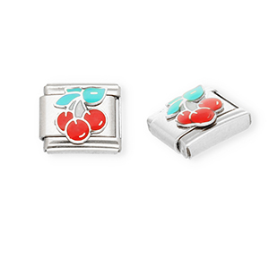 Italian Charm Element aus Stainless Steel - Rostfreiem Stahl Kirschen Silver-red-green