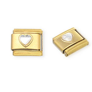 Italian Charm Element aus Stainless Steel - Rostfreiem Stahl Herz mit Strass Gold-crystal