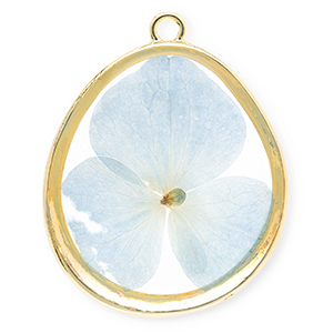 Anh&auml;nger mit getrockneter Blume Eierf&ouml;rmig Gold-light blue
