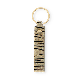 Schl&uuml;sselanh&auml;nger aus Leder mit Tiger-Print Sand beige-black-gold