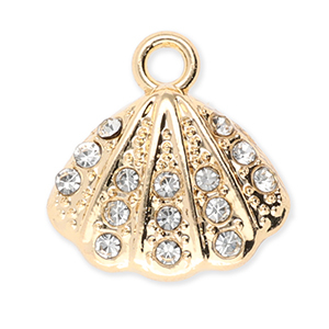 Metall Anh&auml;nger Muschel mit Strass Gold-transparent