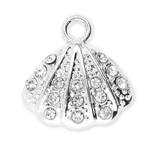 Metall Anh&auml;nger Muschel mit Strass Silver-transparent