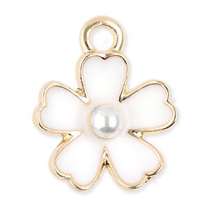 Metall Anh&auml;nger Blume mit Perle Gold-white