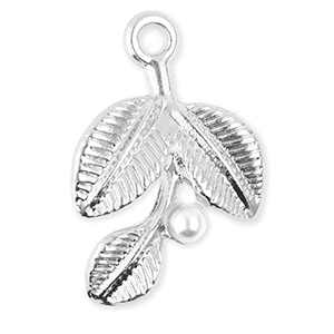 Metall Anh&auml;nger Bl&auml;tter mit Perle Silver-white