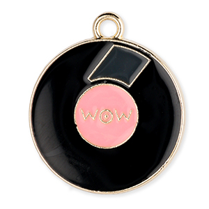 Metall Anh&auml;nger LP "Wow" Gold-black-pink