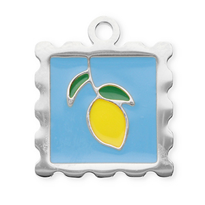 Stainless Steel - Rostfrei Stahl Anh&auml;nger Viereck mit Zitrone Silver-blue-yellow-dark green