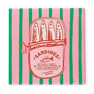 BY31&reg; Deko-Fliese mit Spruch "Sardines. Small fish, big attitude" Pink-red-green-white