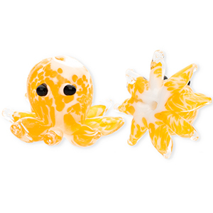 Handgefertigt Glasperlen Oktopus Light orange-white