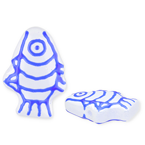Handgefertigt Glasperlen Fisch White-dark blue