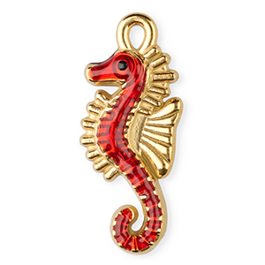 Stainless Steel - Rostfrei Stahl Anh&auml;nger Enamel Seepferdchen Gold-red-black
