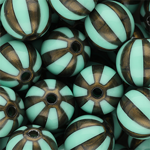 16 mm DQ&reg; Acrylperlen mit Streifen Turquoise green-golden brown