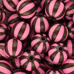 12 mm DQ&reg; Acrylperlen mit Streifen Pink-golden brown