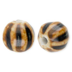 Perlen Keramik 11&nbsp;mm mit Streifen Dark brown-light brown
