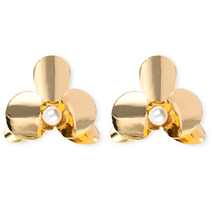Statement Ohrringe&nbsp;/&nbsp;Ohrstecker Blume mit Imitation Perle mit Rostfrei Stahl-Stecker Gold-white