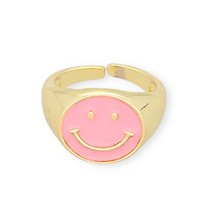 Trendy Ringe Enamel Smiley Pink-gold