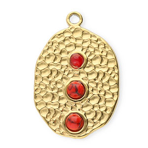Stainless Steel - Rostfrei Stahl Anh&auml;nger Oval mit Punkten Gold-red