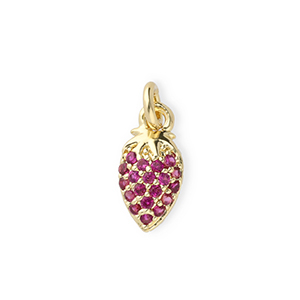 Brass TQ Metall Anh&auml;nger Erdbeere mit Strass Gold-pink