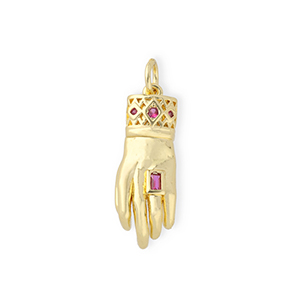 Brass TQ Metall Anh&auml;nger "OK" mit Strass Gold-pink