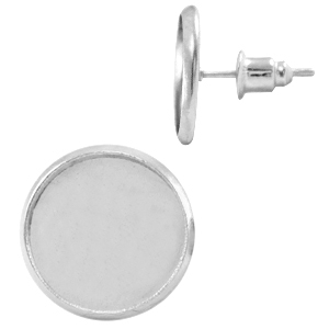 Metall Ohrstecker f&uuml;r Cabochon 12mm Silber