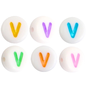 Buchstaben Perlen aus Acryl V Multicolor-Weiss