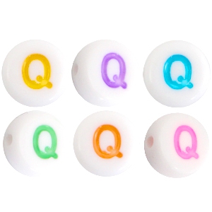 Buchstaben Perlen aus Acryl Q Multicolor-Weiss