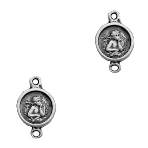 Metall Anh&auml;nger TQ Zwischenst&uuml;ck rund Engel Antique silber