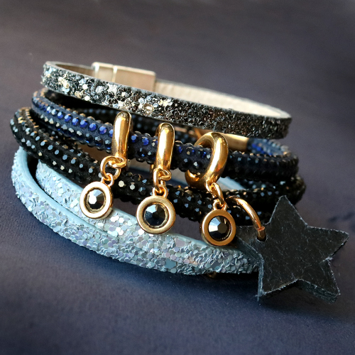 Armb&auml;nder mit Glitzer die zeitlos, schick und festlich sind aus Glitzerkordel mit Strass und Glitzer Imitat Leder